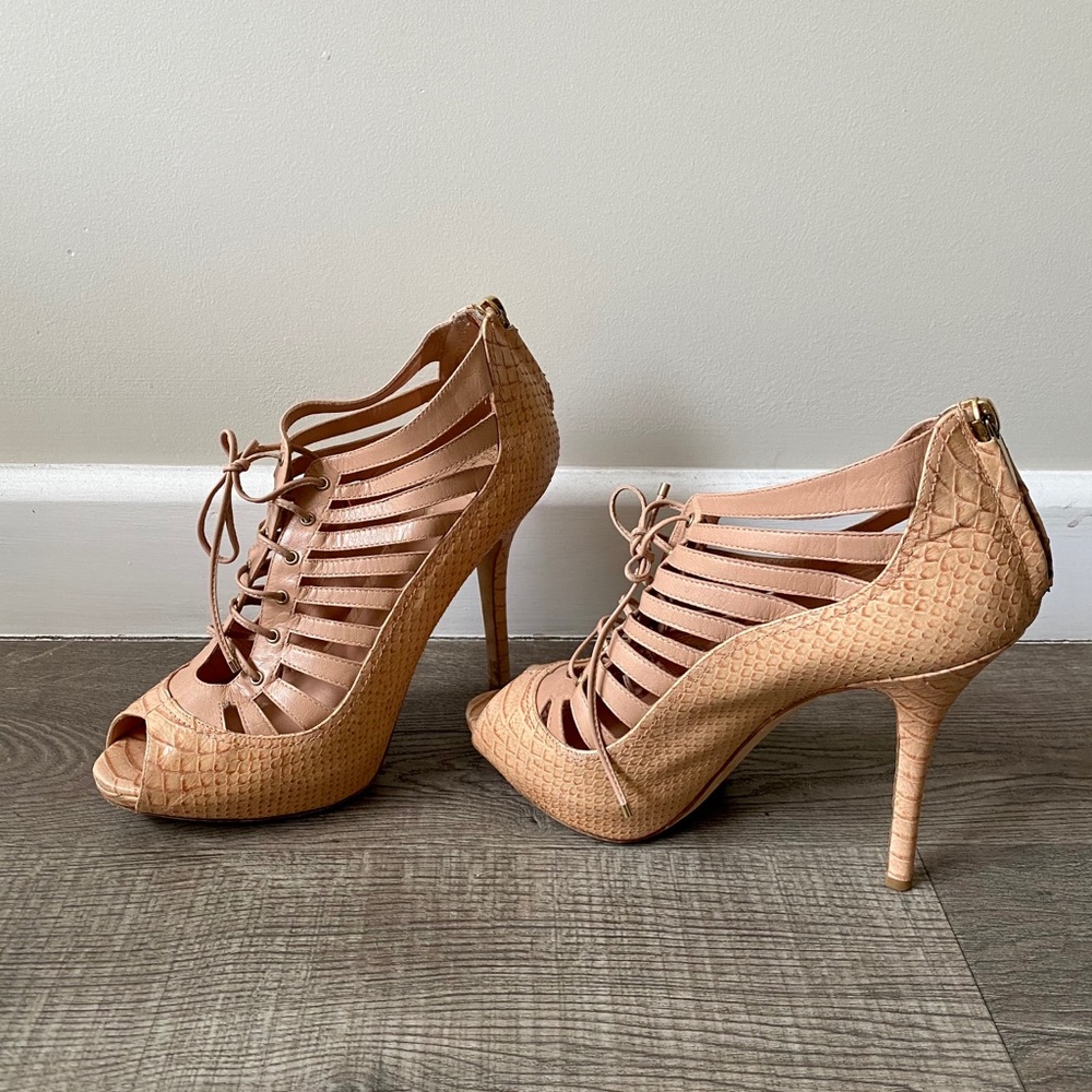 Christian Dior Blush Nude Snakeskin Cage Bootie